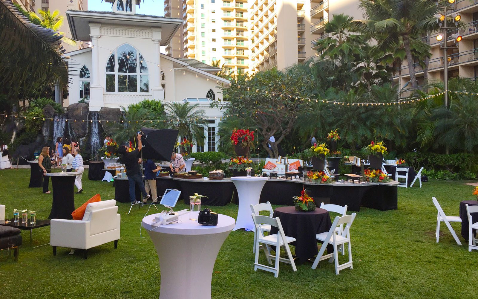 Village Green set up for an event. In the background is the Akala Chapel.