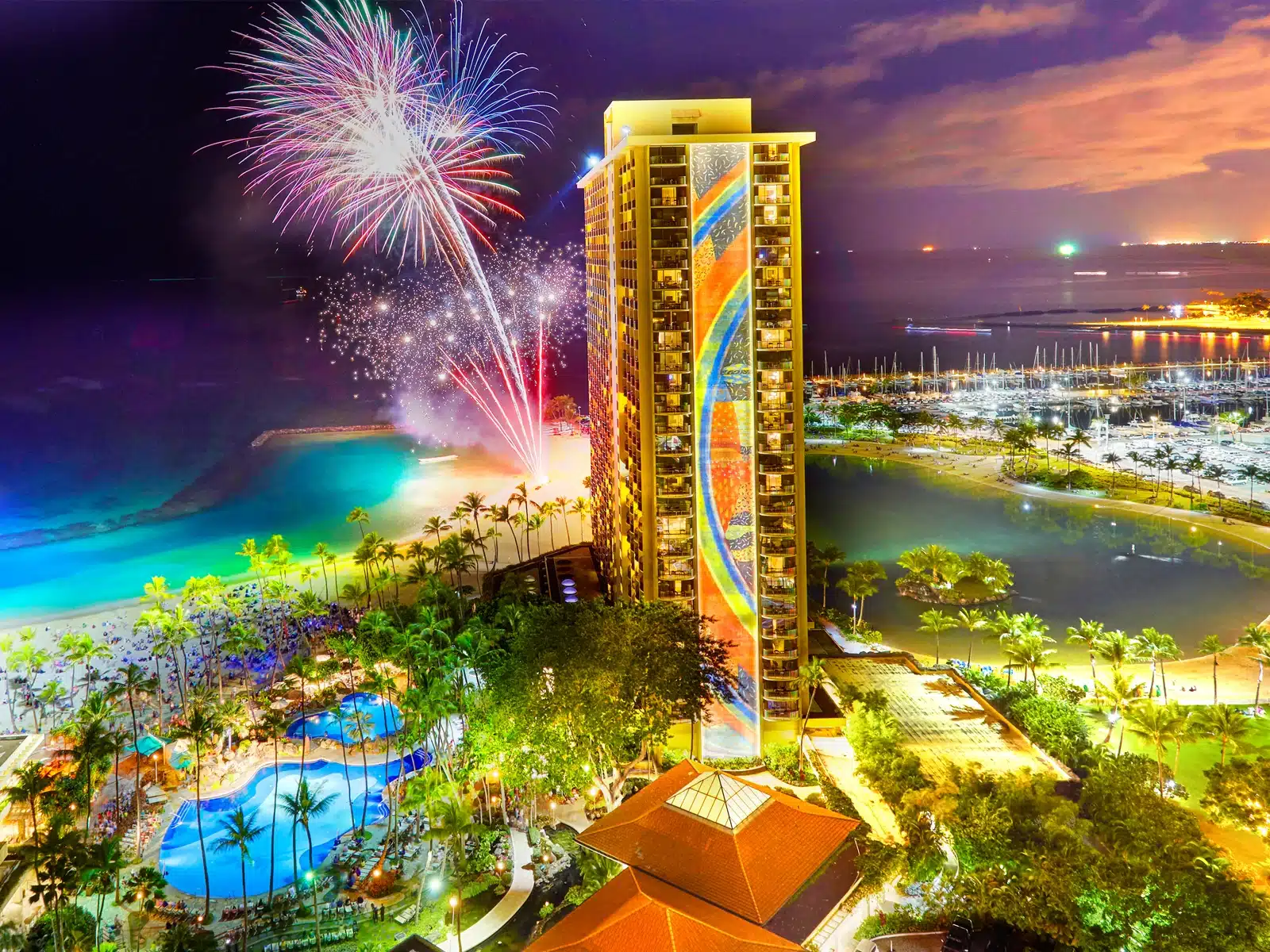 Fireworks display at the Hilton Hawaiian Village