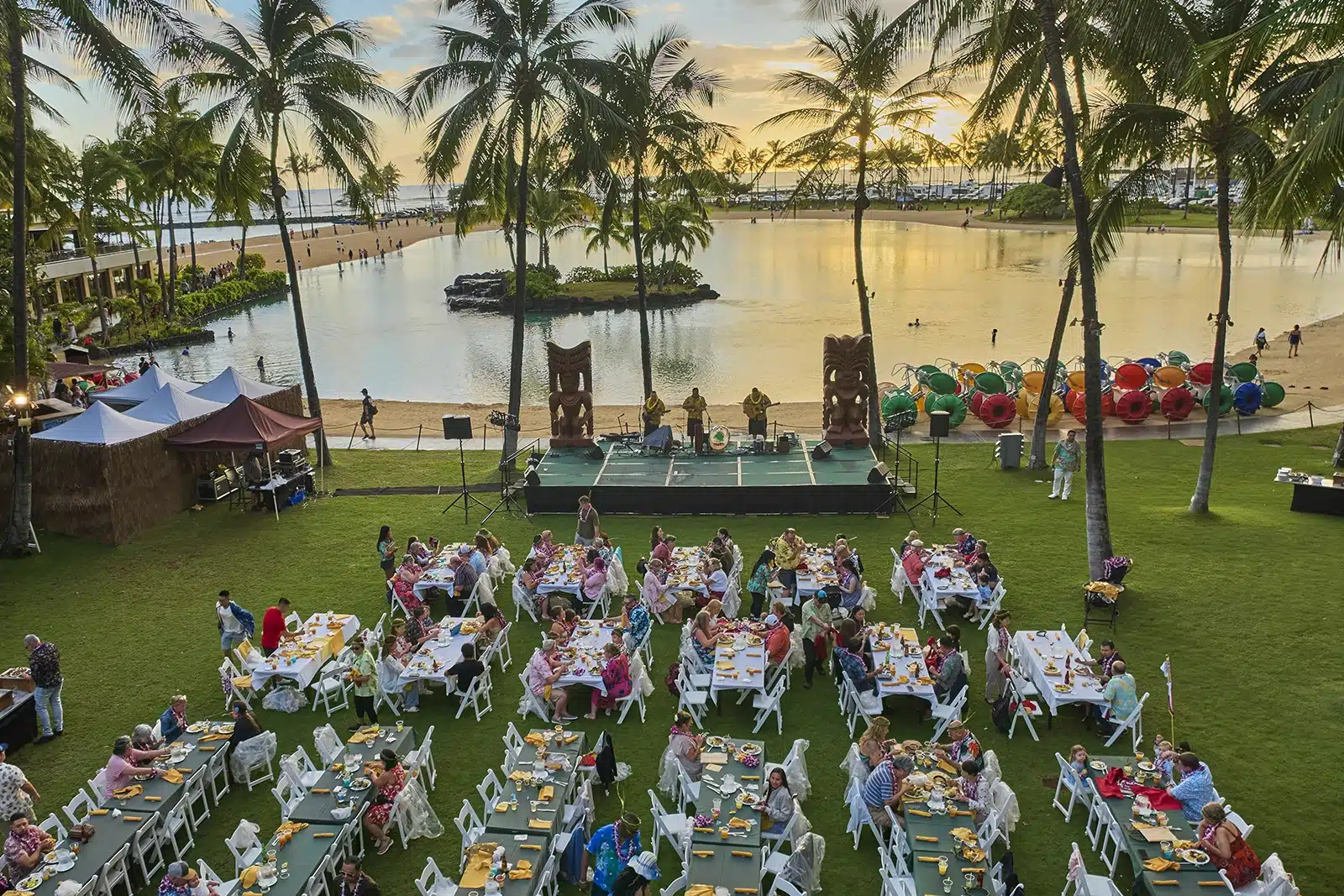 Aerial view of the Waikiki Starlight Luau and Lagoon