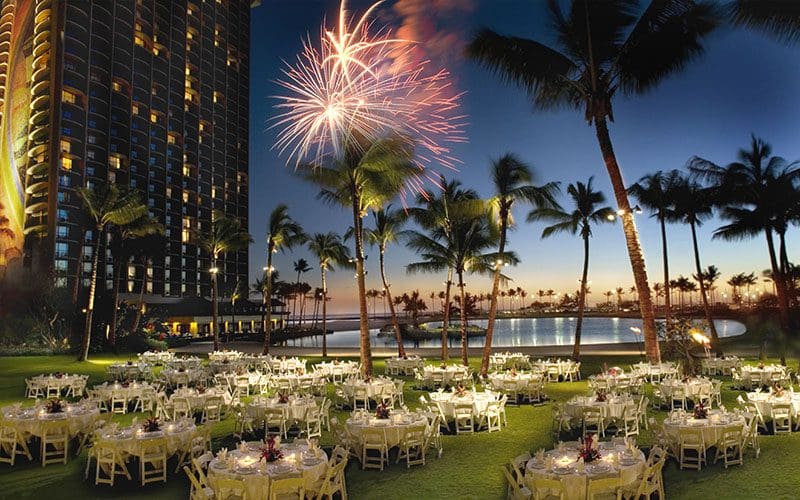 The Great Lawn with tables and chairs set for an event.