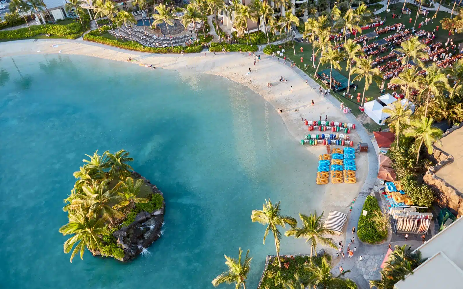An aerial view of an outdoor event at the Hilton Hawaiian Village