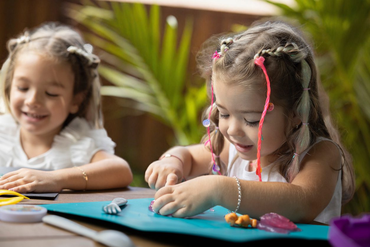 A photo of kids doing crafts