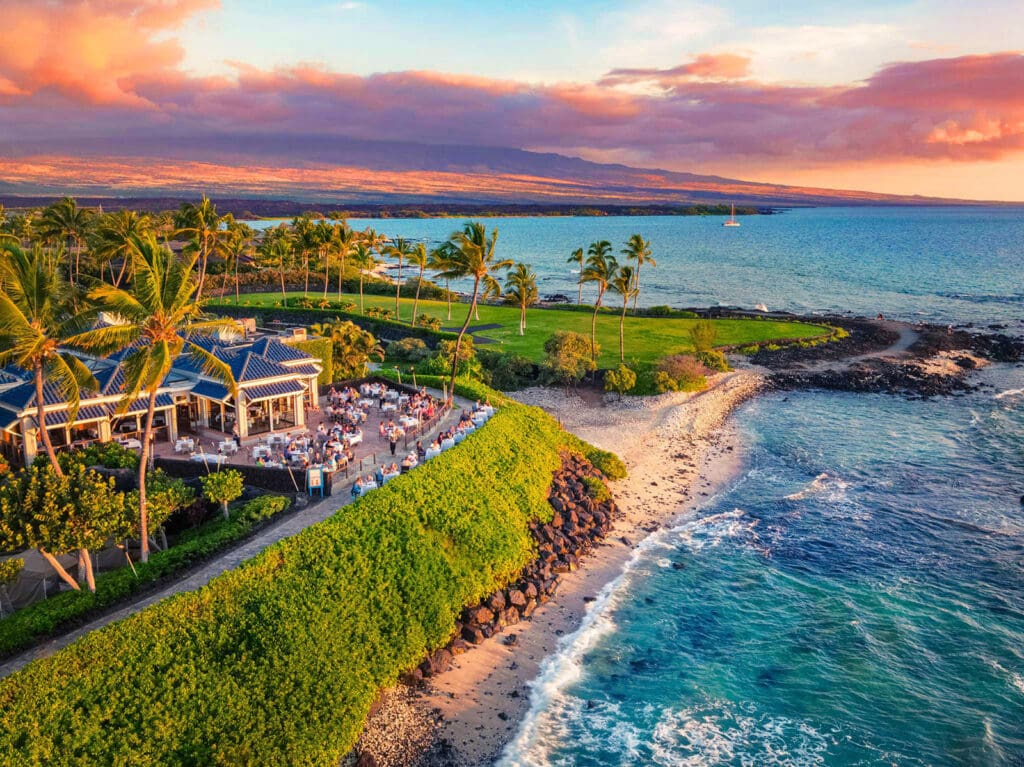 Kamuela Provision Company restaurant on the coastline of Hilton Waikoloa Village resort
