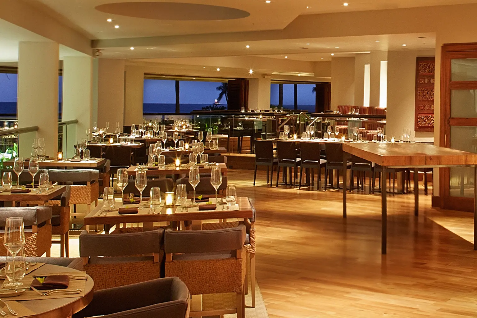 Bali Oceanfront dining room with windows in back