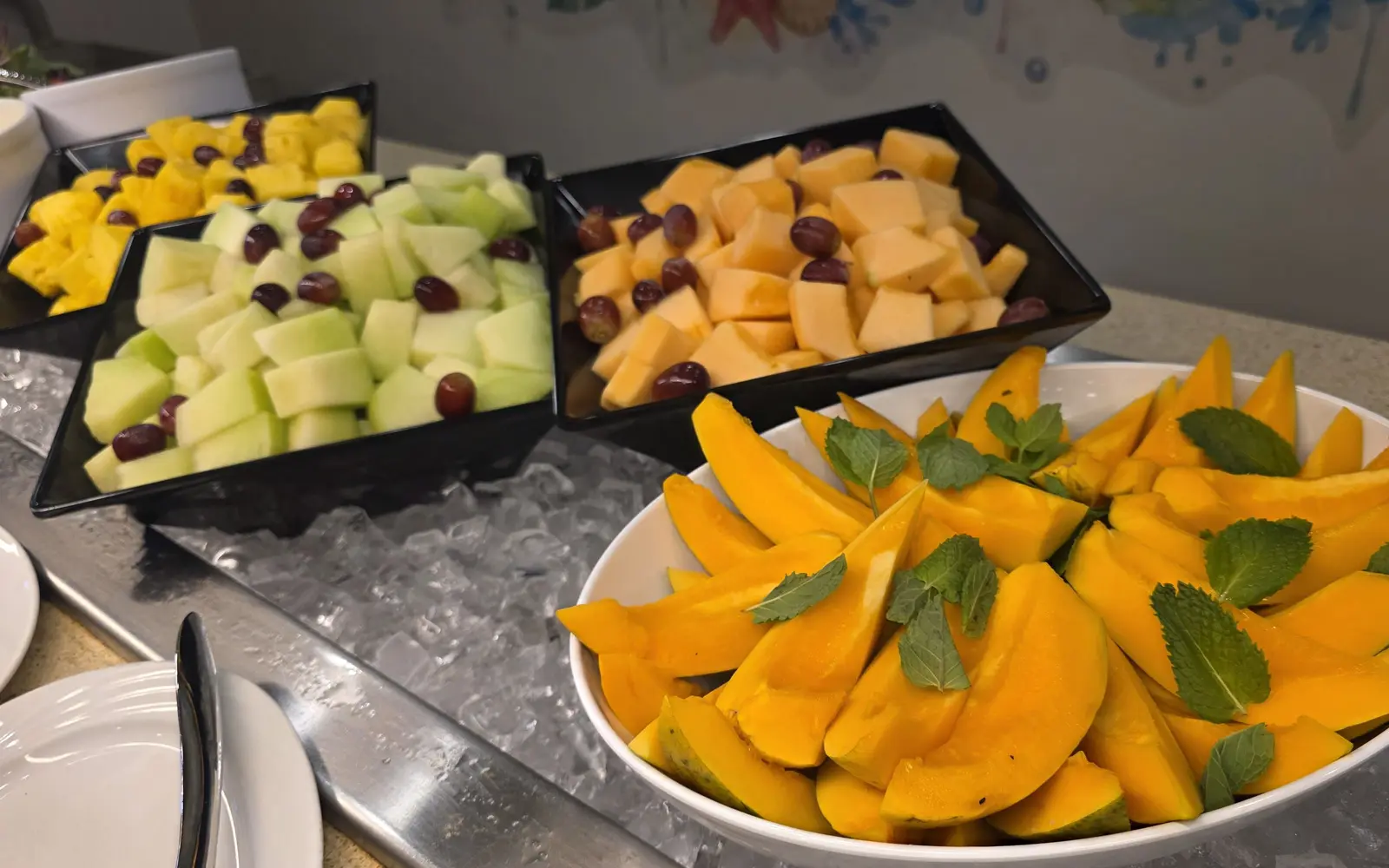 Fresh cut fruit in platters