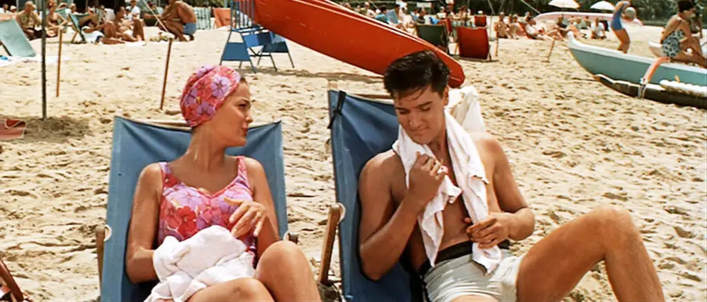 Elvis Presley on the beach in the movie, Blue Hawaii