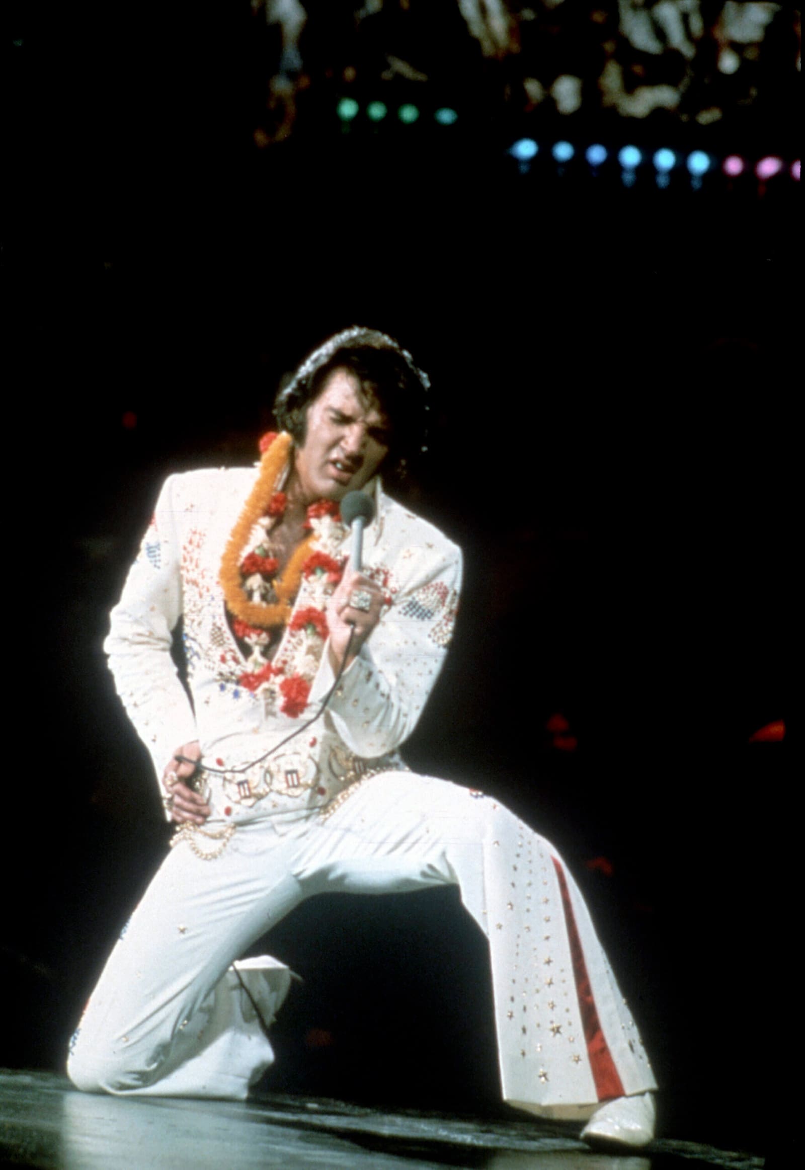 Elvis Presley performs onstage at the International Convention Center in Honolulu Hawaii on January 14 1973.
