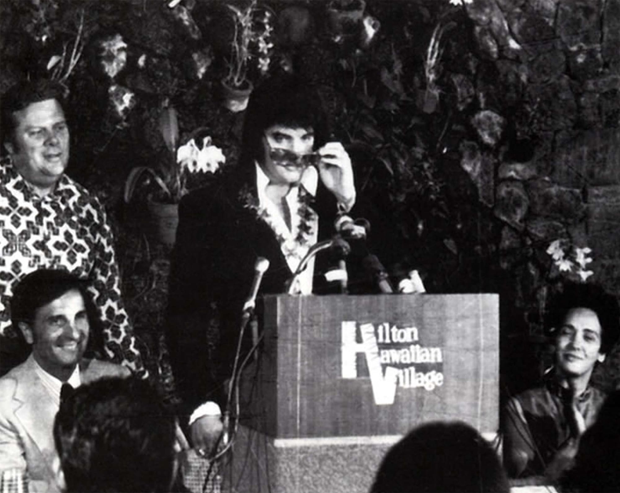 Elvis Presley at the press conference at the Hilton Hawaiian Village in 1973